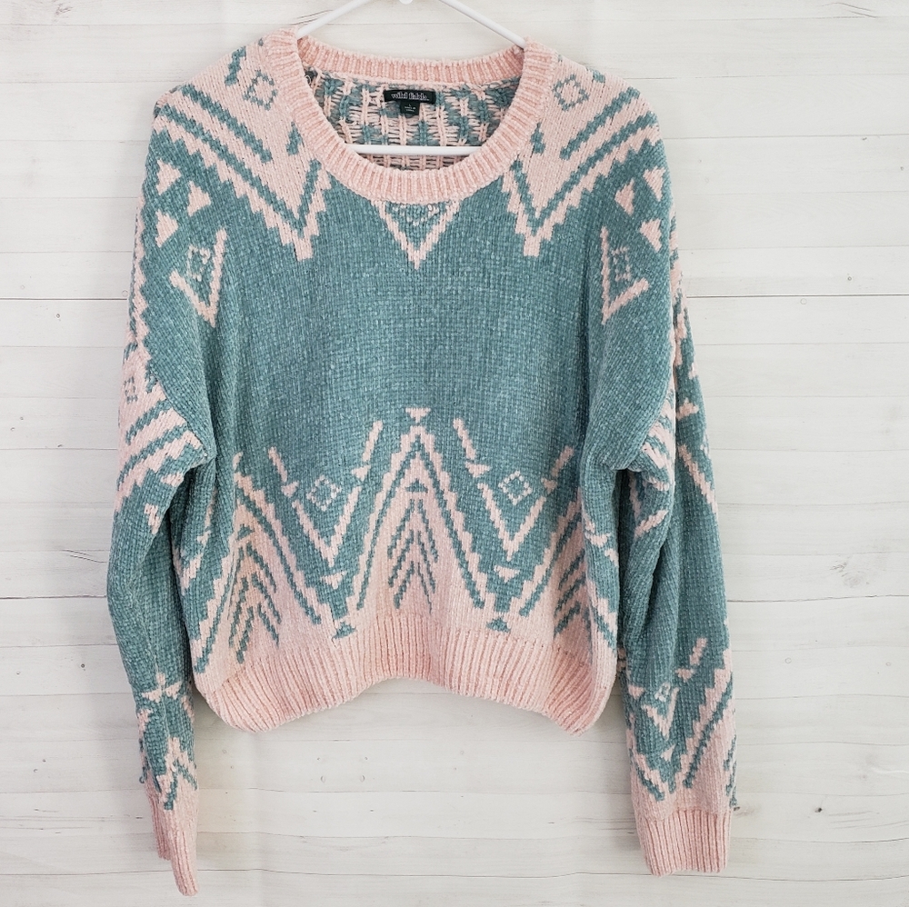 Wild Fable Teal/Pink Crewneck Sweater - Picture 4 of 5